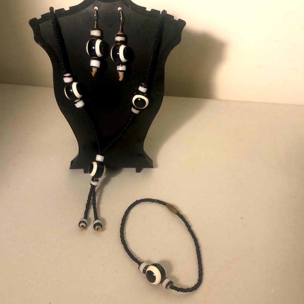 Vintage 90s California Surfer Jewelry Set - Necklace, Bracelet, Earrings Eyes